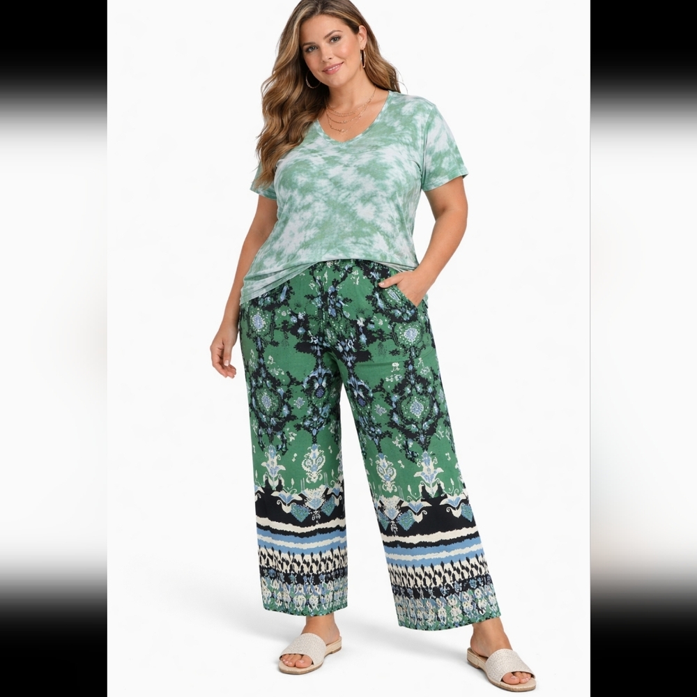 Chico's Patterned Soft Crop Pants XL and Tie-Dye Style Co Shirt  Set